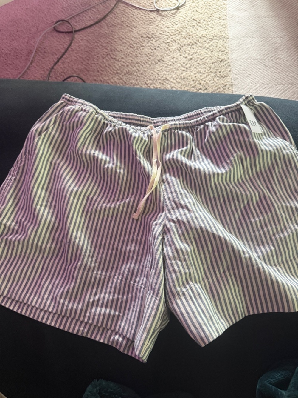 NWT Gap Striped Drawstring Lounge Shorts - Purple and White